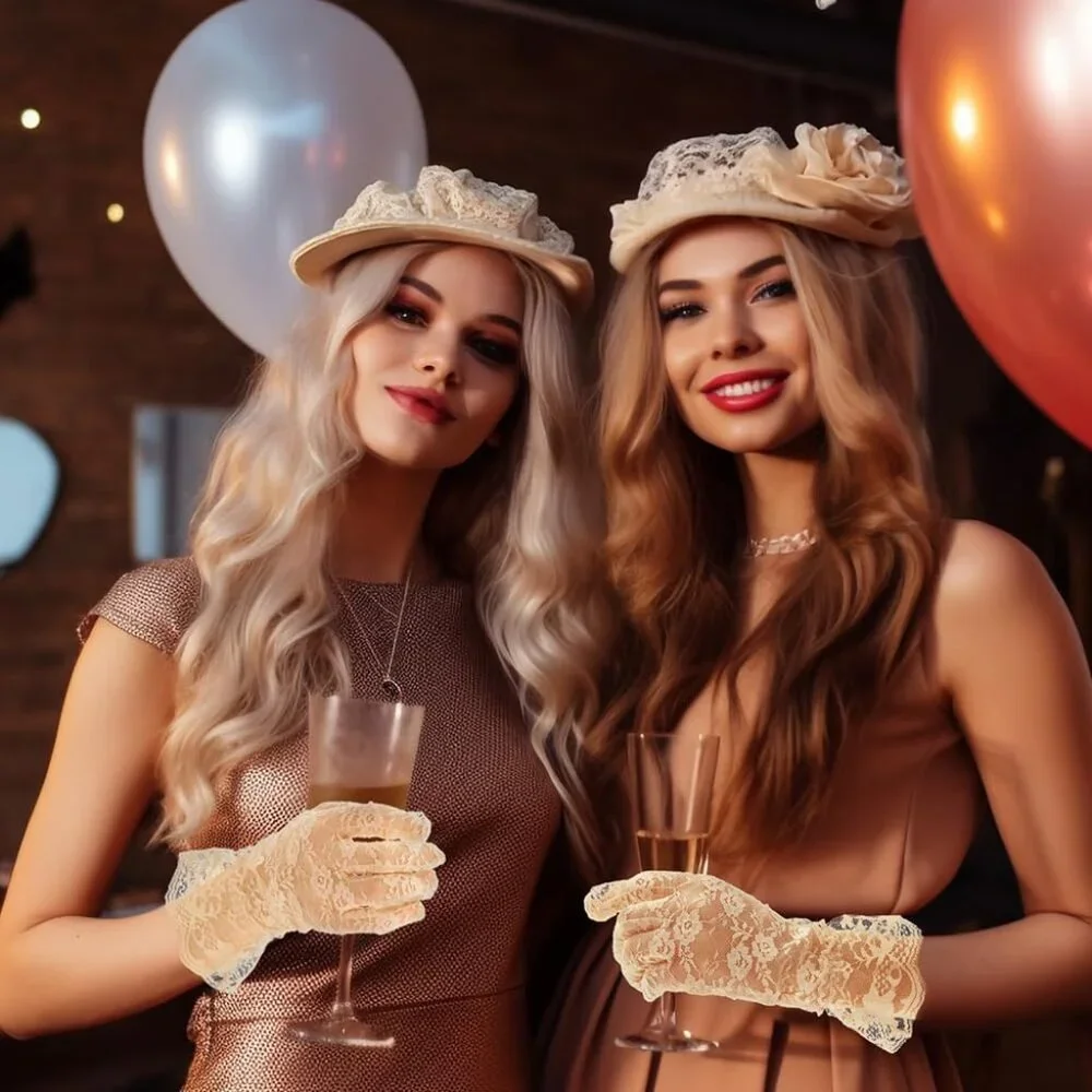 Women Beige Short Tea Wedding Bridal Fashion Opera Halloween Cosplay Lace Gloves - Picture 5 of 7